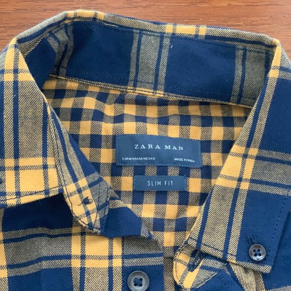 Men's Zara SLIM FIT Plaid Shirt - Size M but fits more like a size S - Picture 3 of 3